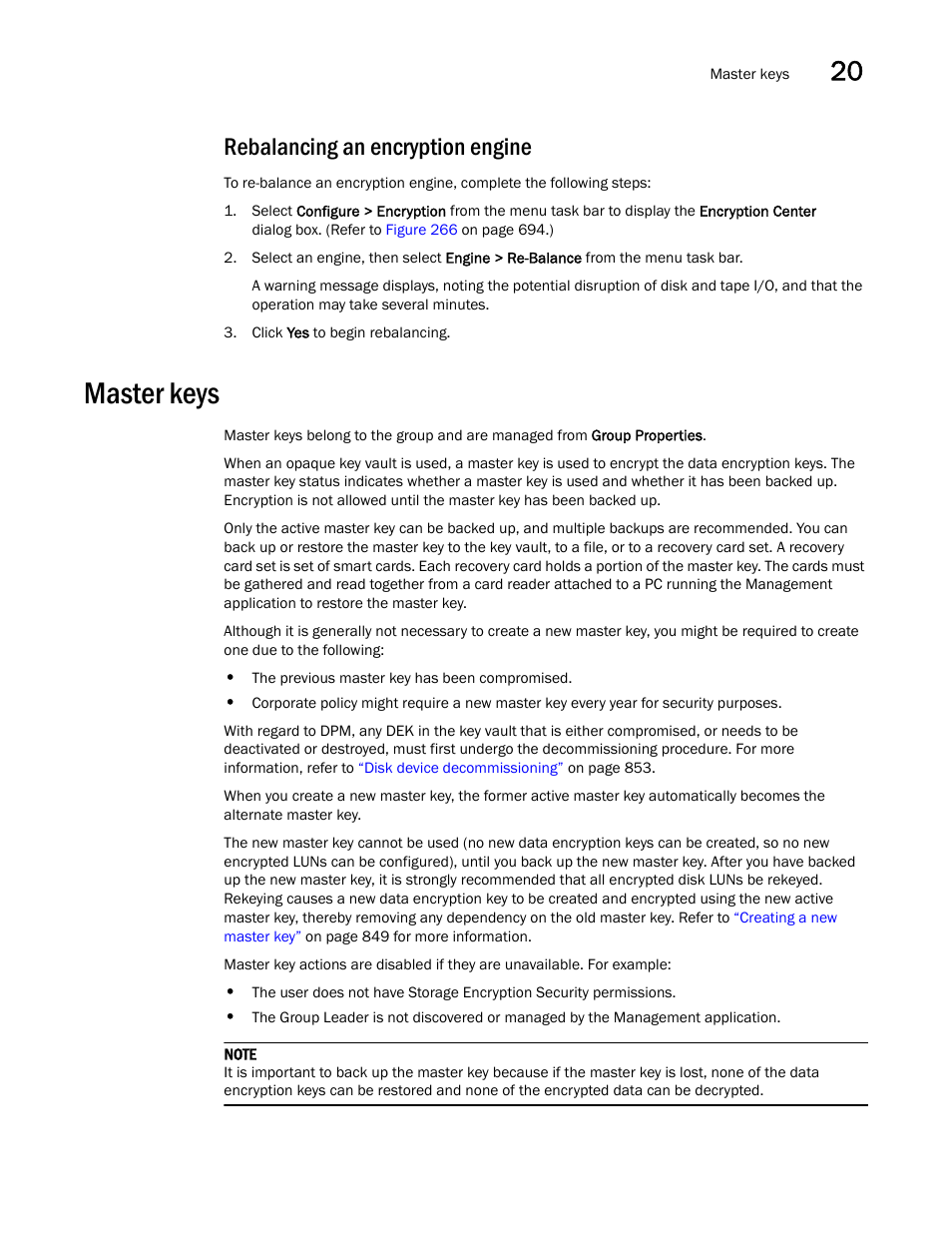 Rebalancing an encryption engine, Master keys | Brocade Network Advisor SAN User Manual v12.3.0 User Manual | Page 893 / 1940