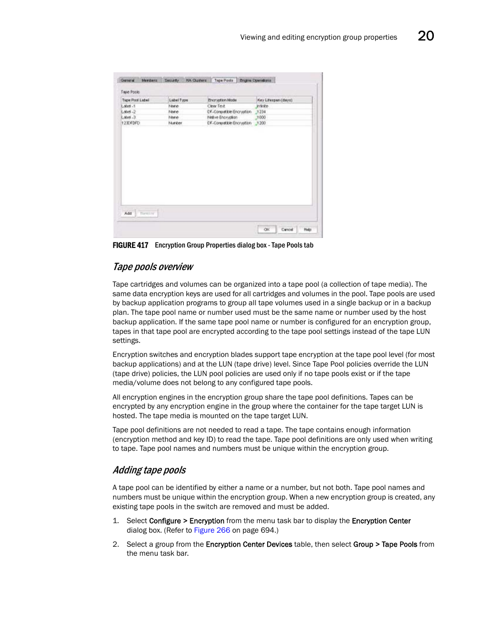 Tape pools overview, Adding tape pools | Brocade Network Advisor SAN User Manual v12.3.0 User Manual | Page 933 / 1940