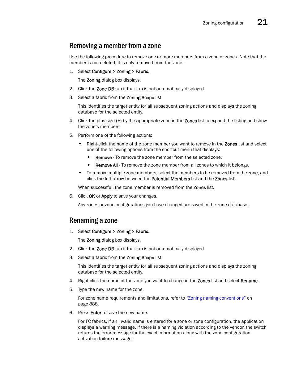 Removing a member from a zone, Renaming a zone | Brocade Network Advisor SAN User Manual v12.3.0 User Manual | Page 945 / 1940