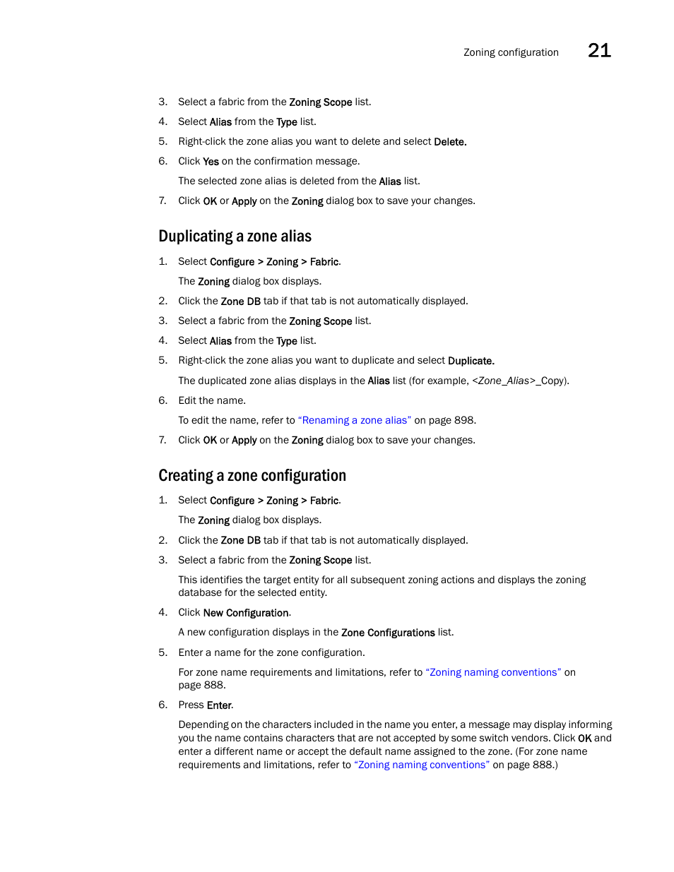 Duplicating a zone alias, Creating a zone configuration | Brocade Network Advisor SAN User Manual v12.3.0 User Manual | Page 951 / 1940