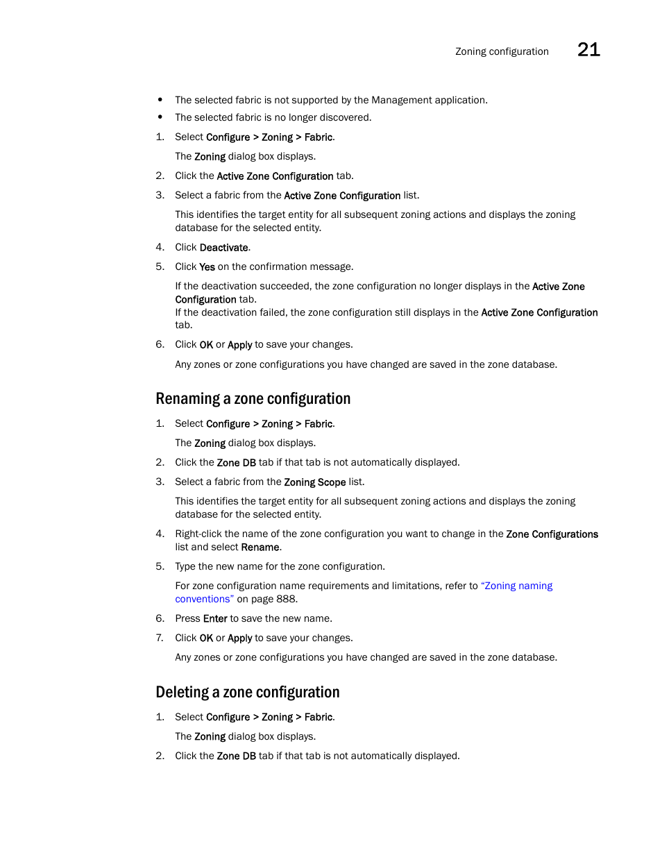 Renaming a zone configuration, Deleting a zone configuration | Brocade Network Advisor SAN User Manual v12.3.0 User Manual | Page 955 / 1940