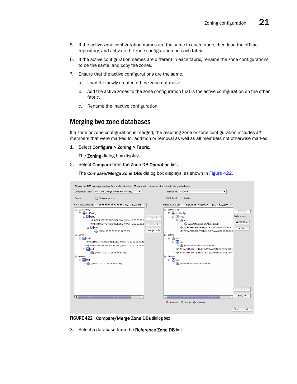 Merging two zone databases | Brocade Network Advisor SAN User Manual v12.3.0 User Manual | Page 959 / 1940