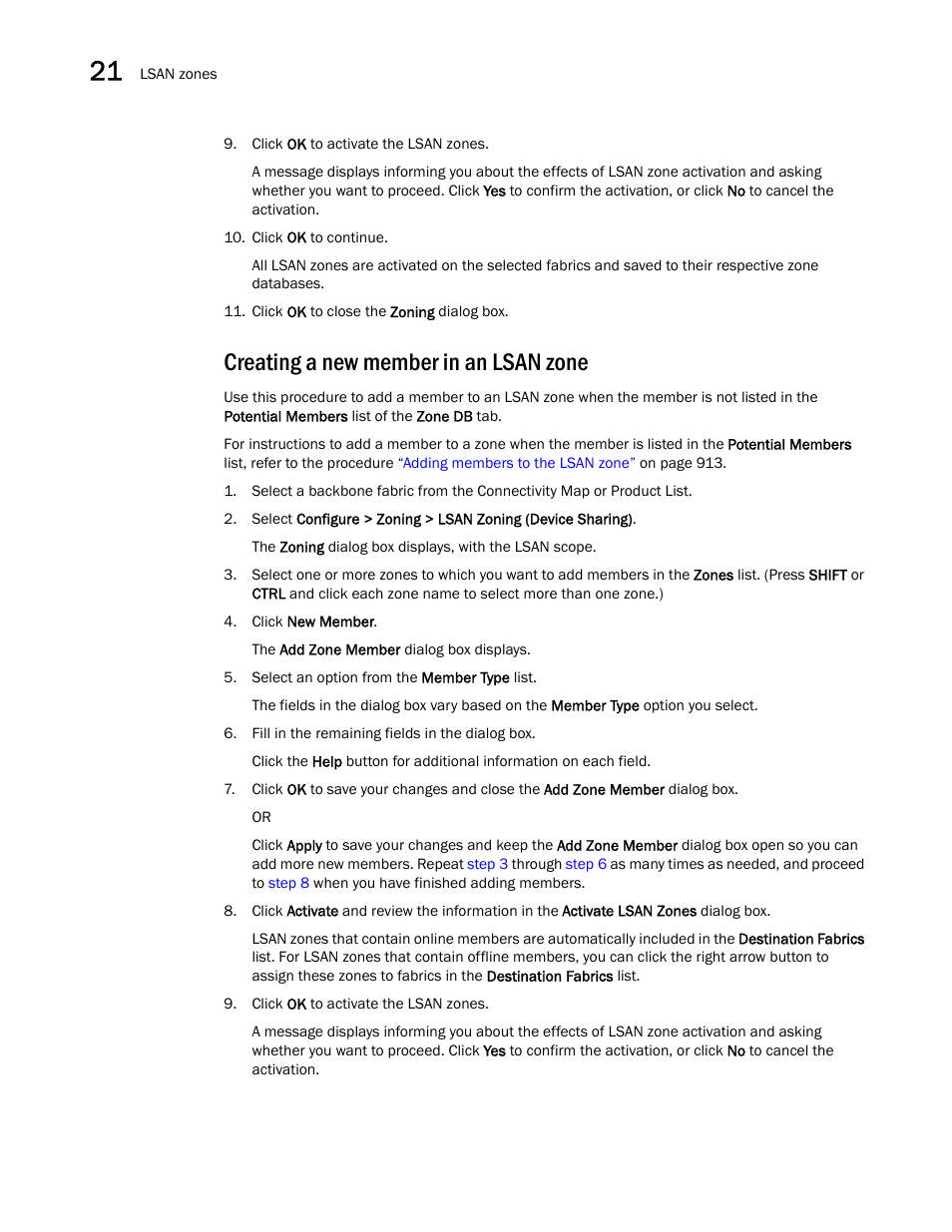 Creating a new member in an lsan zone, Creating a, New member in an lsan zone | Brocade Network Advisor SAN User Manual v12.3.0 User Manual | Page 966 / 1940