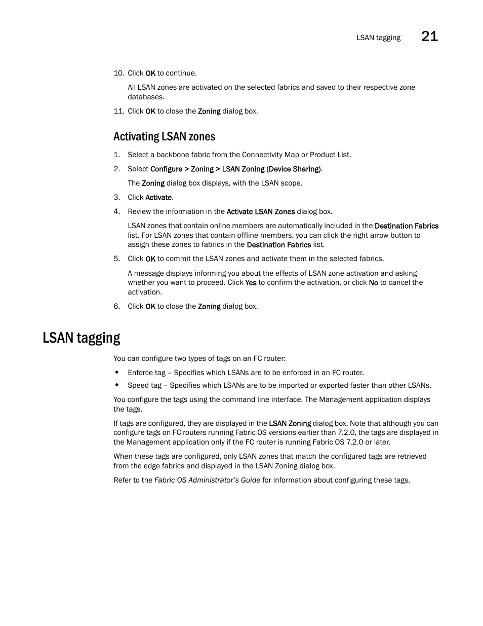 Activating lsan zones, Lsan tagging | Brocade Network Advisor SAN User Manual v12.3.0 User Manual | Page 967 / 1940