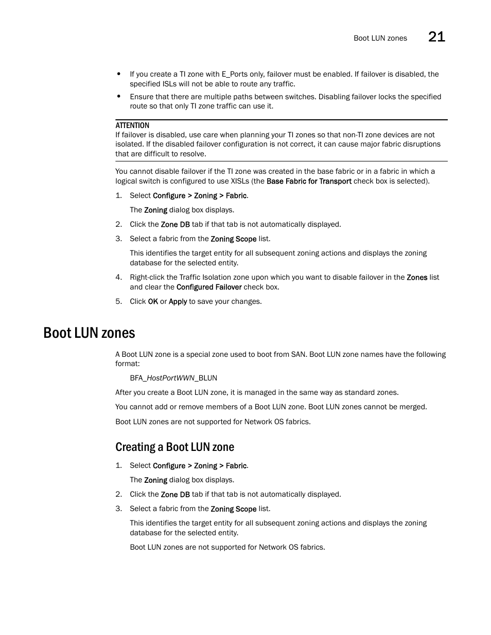 Boot lun zones, Creating a boot lun zone | Brocade Network Advisor SAN User Manual v12.3.0 User Manual | Page 973 / 1940