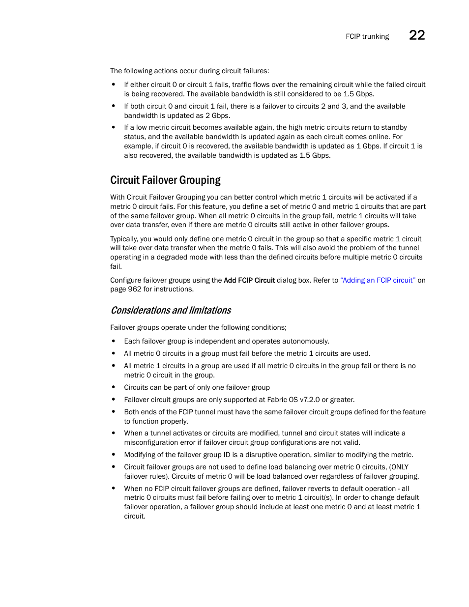 Circuit failover grouping, Circuit failover, Grouping | Considerations and limitations | Brocade Network Advisor SAN User Manual v12.3.0 User Manual | Page 991 / 1940