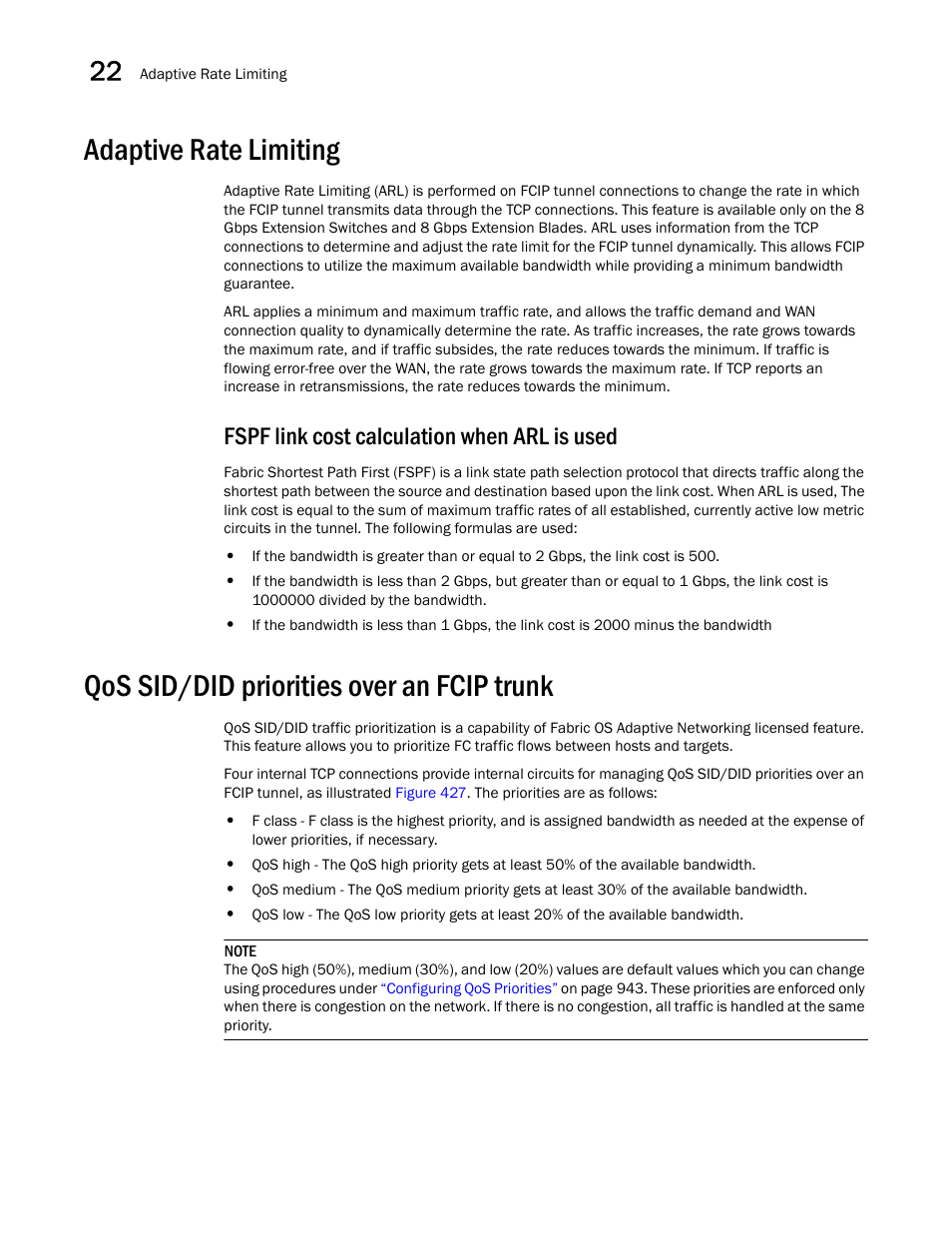 Adaptive rate limiting, Fspf link cost calculation when arl is used, Qos sid/did priorities over an fcip trunk | Brocade Network Advisor SAN User Manual v12.3.0 User Manual | Page 994 / 1940