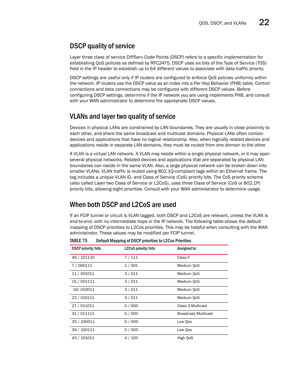 Dscp quality of service, Vlans and layer two quality of service, When both dscp and l2cos are used | Brocade Network Advisor SAN User Manual v12.3.0 User Manual | Page 999 / 1940