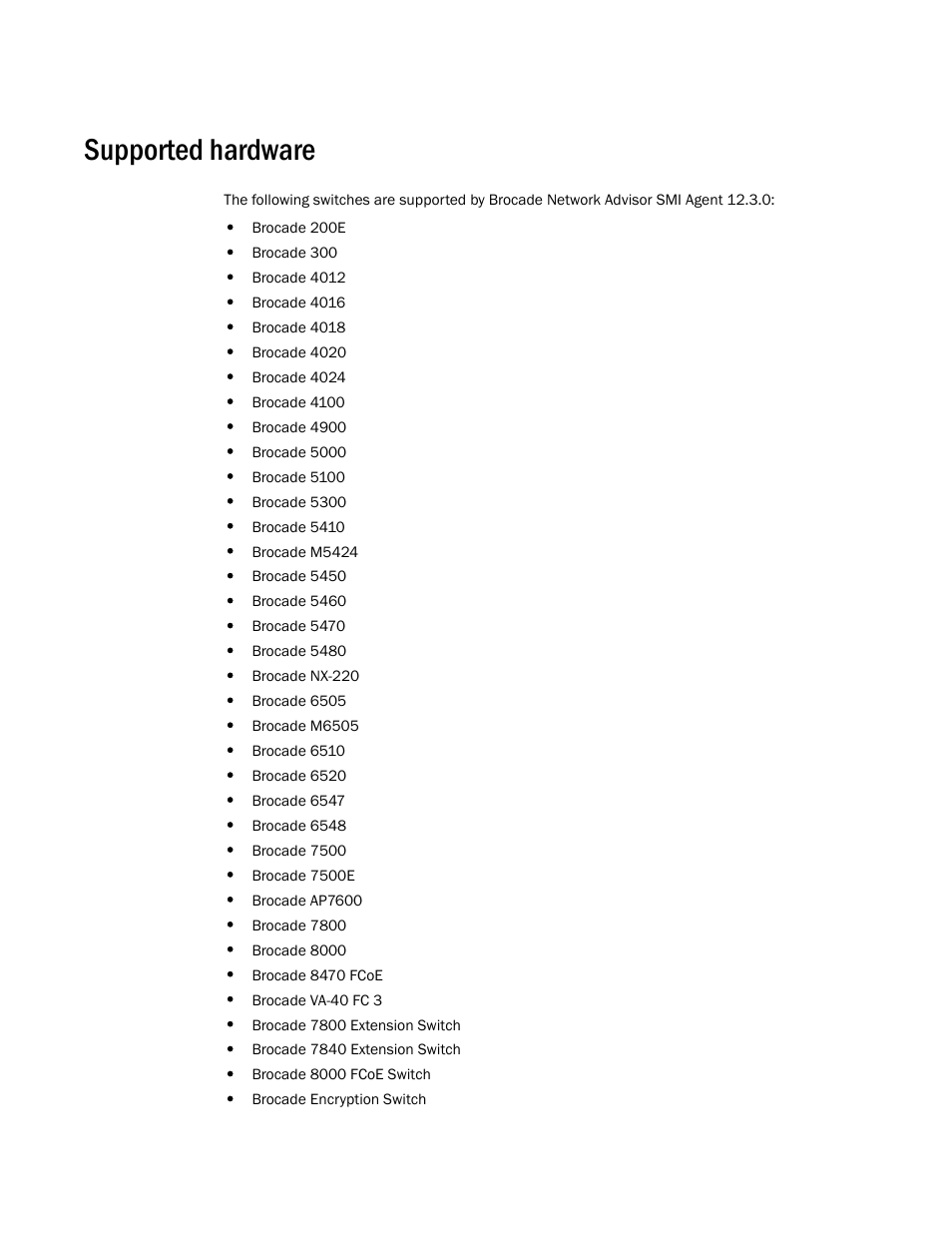 Supported hardware | Brocade Network Advisor SMI Agent Developers Guide v12.3.0 User Manual | Page 10 / 178