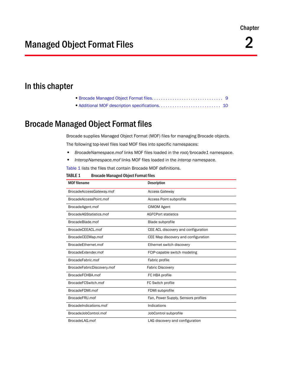 Managed object format files, Brocade managed object format files, Chapter 2 | Chapter 2, “managed object format files, Chapter | Brocade Network Advisor SMI Agent Developers Guide v12.3.0 User Manual | Page 25 / 178