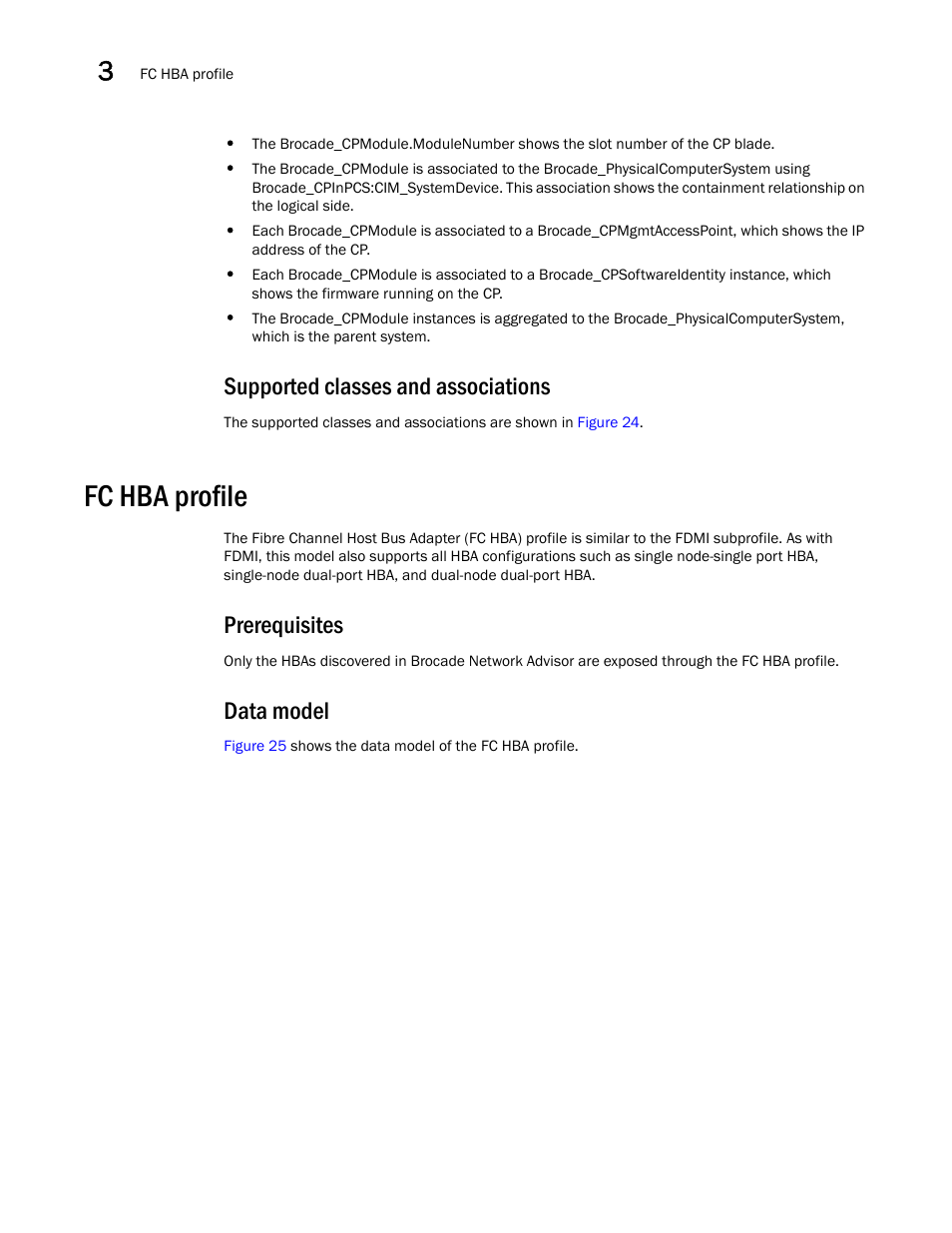 Supported classes and associations, Fc hba profile, Prerequisites | Data model | Brocade Network Advisor SMI Agent Developers Guide v12.3.0 User Manual | Page 66 / 178