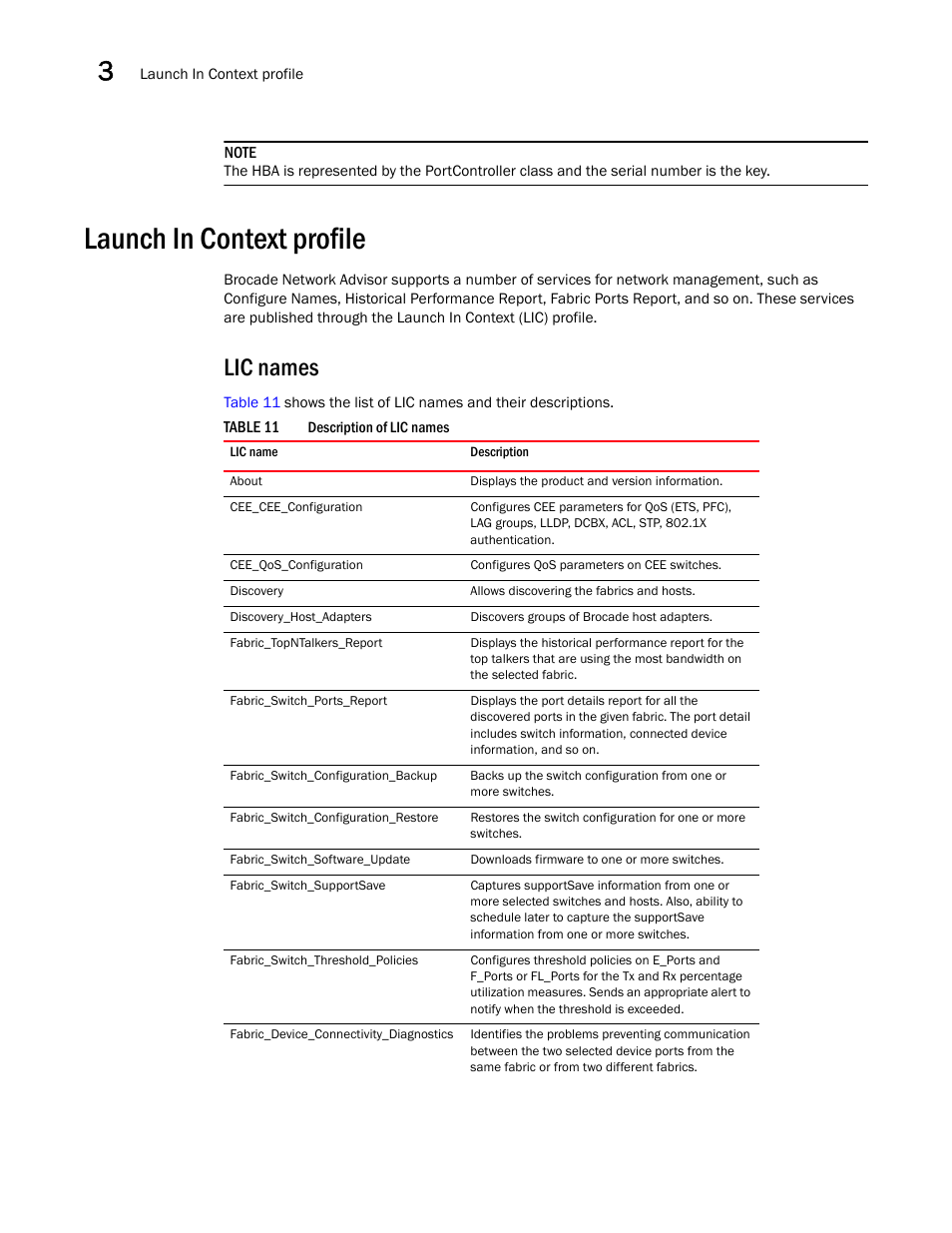 Launch in context profile, Lic names | Brocade Network Advisor SMI Agent Developers Guide v12.3.0 User Manual | Page 68 / 178