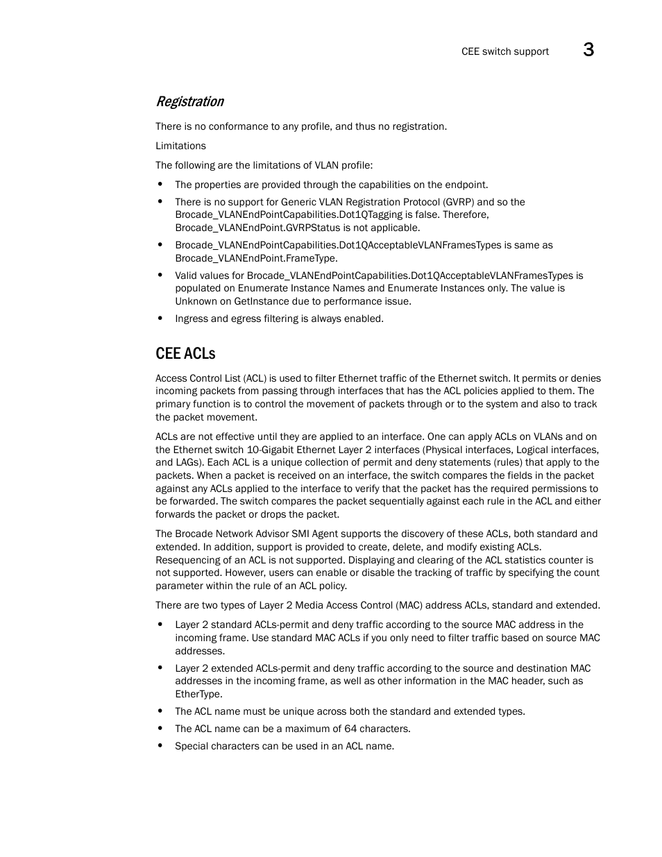 Cee acls, Registration | Brocade Network Advisor SMI Agent Developers Guide v12.3.0 User Manual | Page 85 / 178