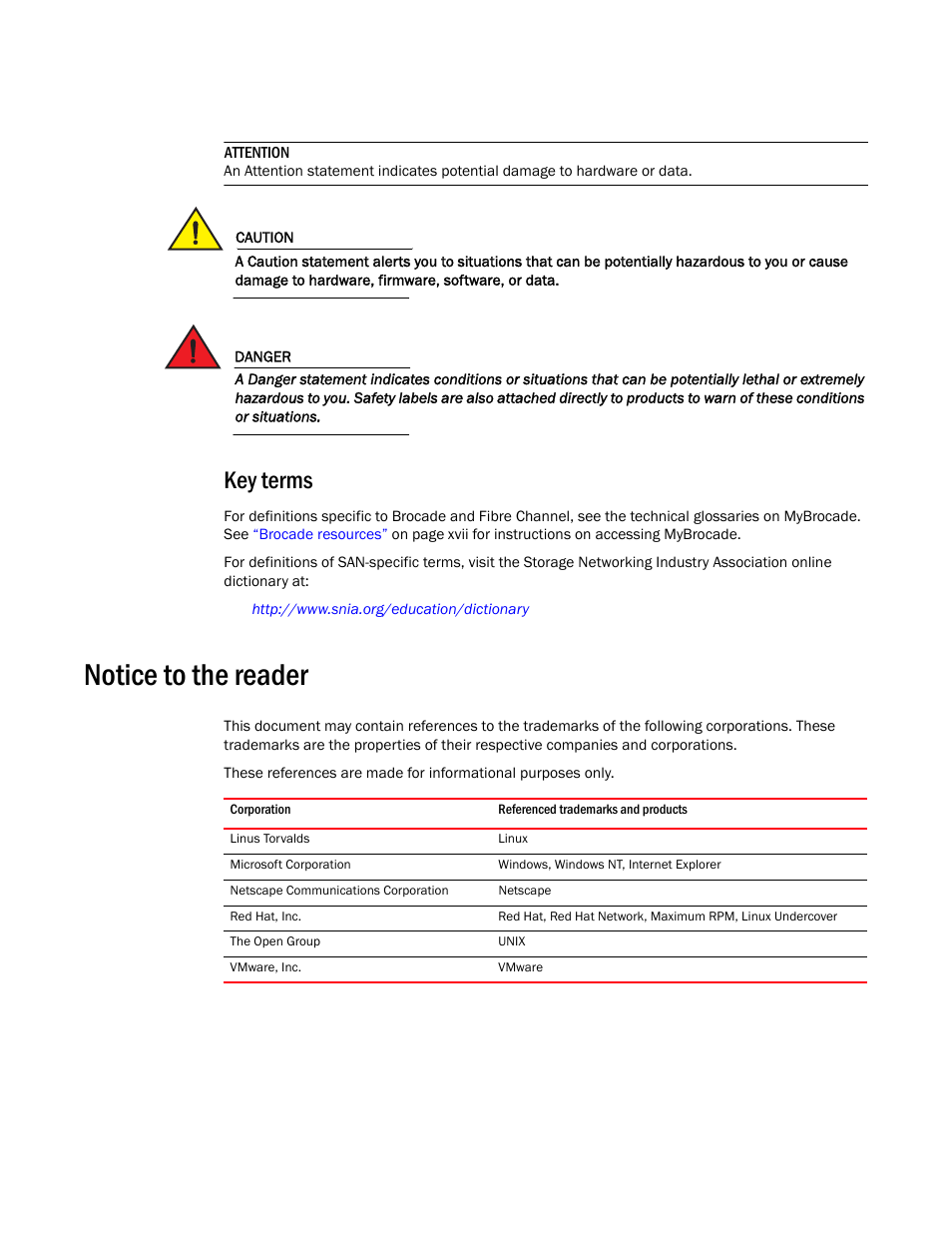 Key terms, Notice to the reader | Brocade Network Advisor Software Licensing Guide (Supporting Network Advisor 12.3.0) User Manual | Page 16 / 56