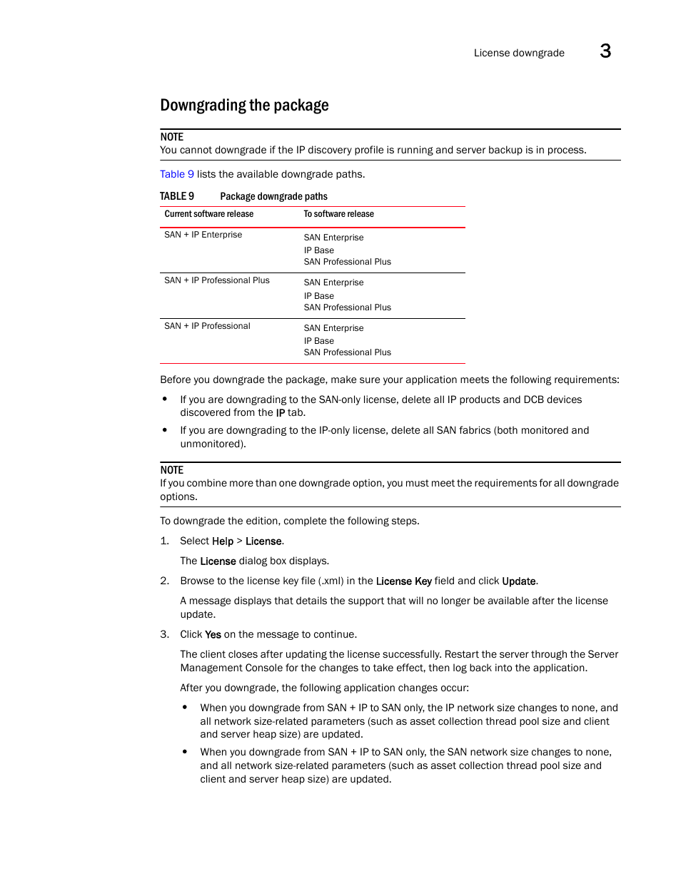 Downgrading the package | Brocade Network Advisor Software Licensing Guide (Supporting Network Advisor 12.3.0) User Manual | Page 35 / 56