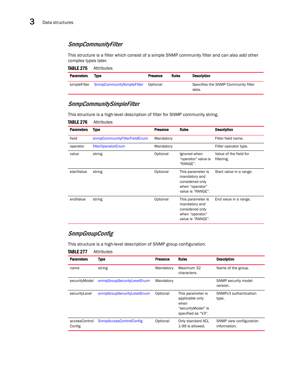 Snmpgroupconfig, Snmpcommunityfilter, Snmpcommunitysimplefilter | Brocade Virtual ADX XML API Programmer’s Guide (Supporting ADX v03.1.00) User Manual | Page 122 / 878