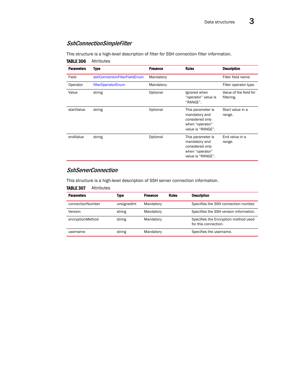 Sshserverconnection, Sshconnectionsimplefilter | Brocade Virtual ADX XML API Programmer’s Guide (Supporting ADX v03.1.00) User Manual | Page 135 / 878