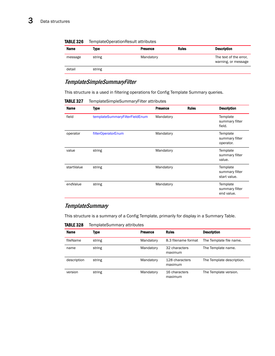 Templatesummary, Templatesimplesummaryfilter | Brocade Virtual ADX XML API Programmer’s Guide (Supporting ADX v03.1.00) User Manual | Page 146 / 878