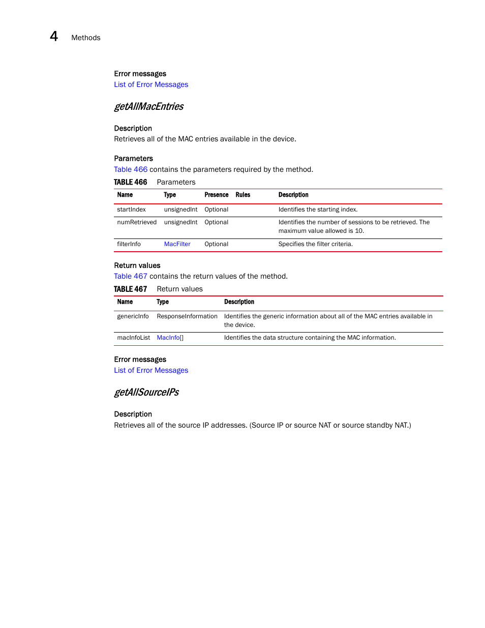 Getallmacentries, Getallsourceips | Brocade Virtual ADX XML API Programmer’s Guide (Supporting ADX v03.1.00) User Manual | Page 198 / 878