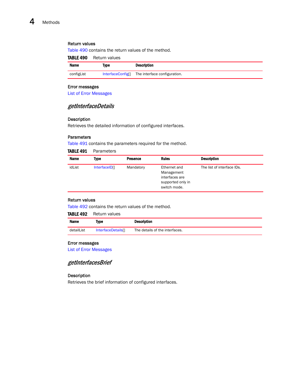 Getinterfacedetails, Getinterfacesbrief | Brocade Virtual ADX XML API Programmer’s Guide (Supporting ADX v03.1.00) User Manual | Page 206 / 878