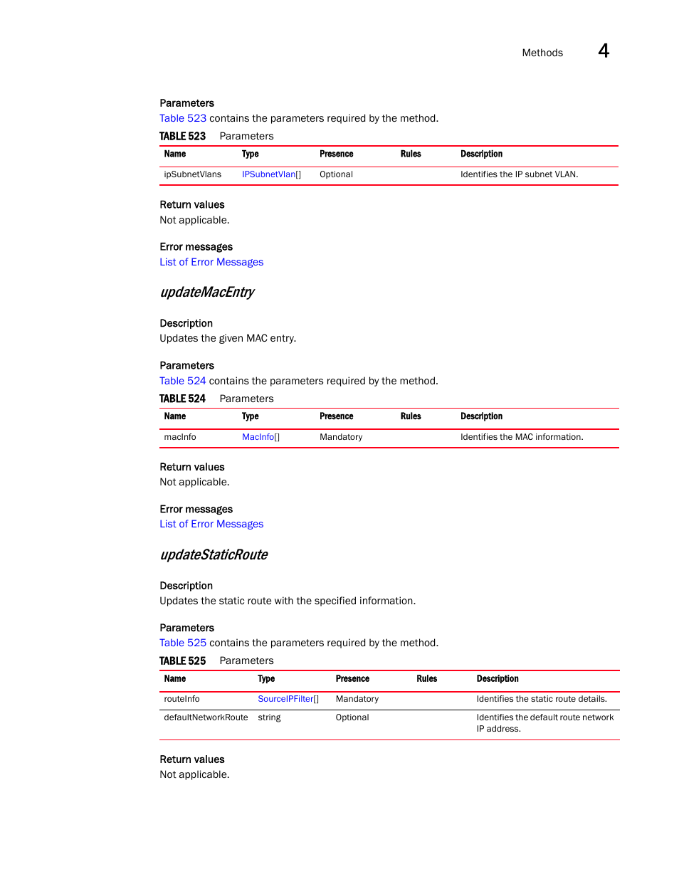 Updatemacentry, Updatestaticroute | Brocade Virtual ADX XML API Programmer’s Guide (Supporting ADX v03.1.00) User Manual | Page 217 / 878