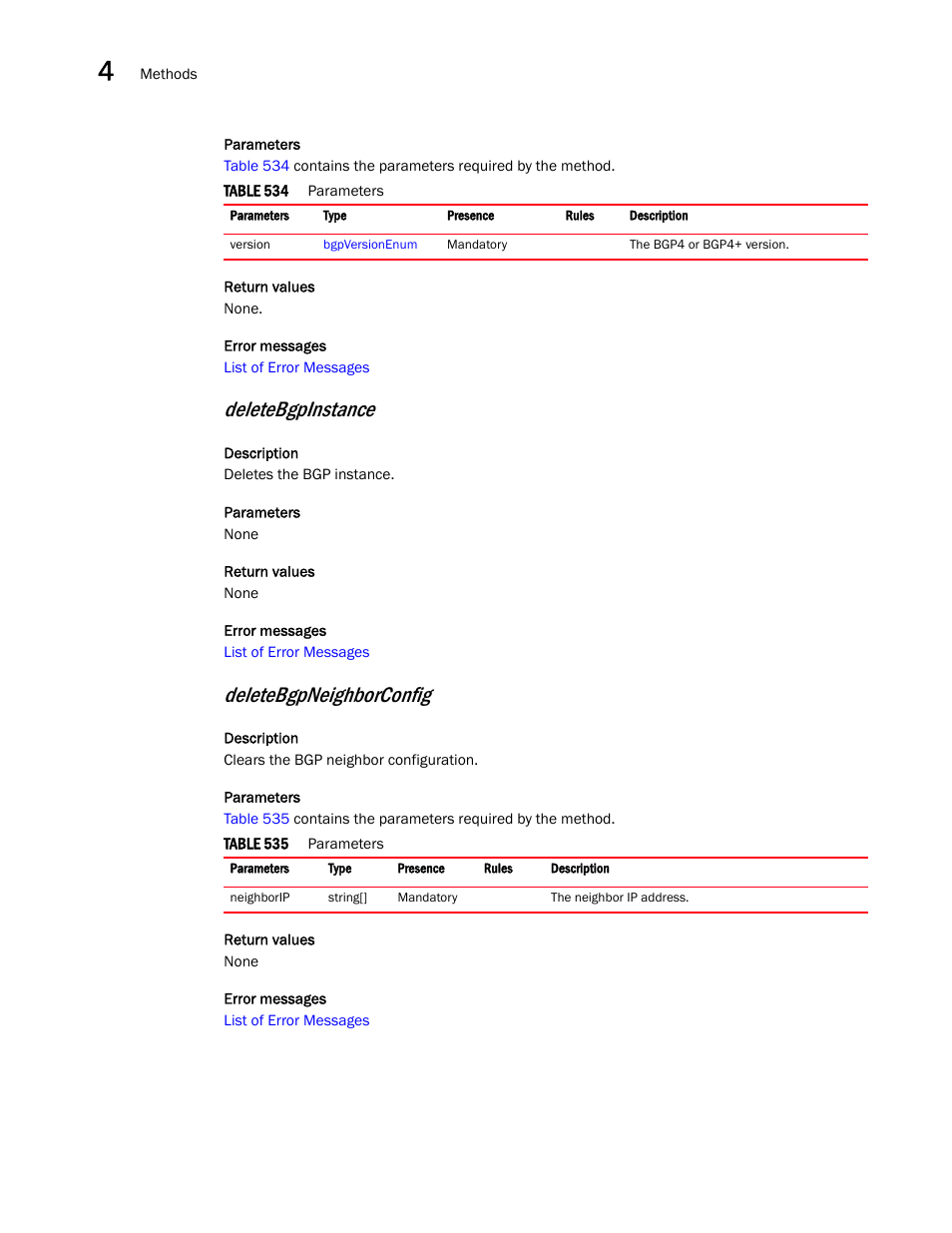 Deletebgpinstance, Deletebgpneighborconfig | Brocade Virtual ADX XML API Programmer’s Guide (Supporting ADX v03.1.00) User Manual | Page 222 / 878