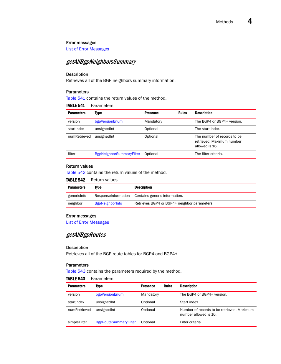 Getallbgpneighborssummary, Getallbgproutes | Brocade Virtual ADX XML API Programmer’s Guide (Supporting ADX v03.1.00) User Manual | Page 225 / 878