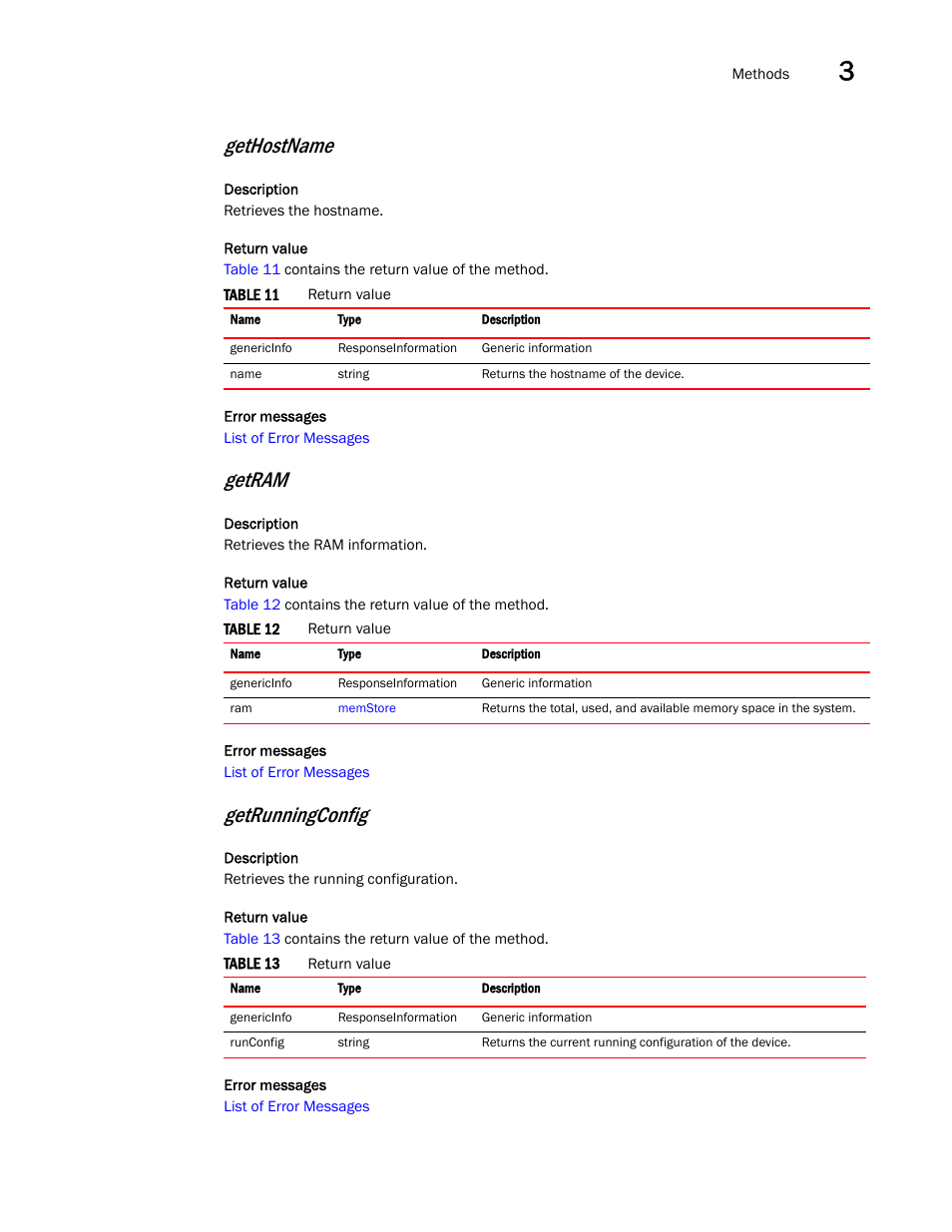 Gethostname, Getram, Getrunningconfig | Brocade Virtual ADX XML API Programmer’s Guide (Supporting ADX v03.1.00) User Manual | Page 23 / 878
