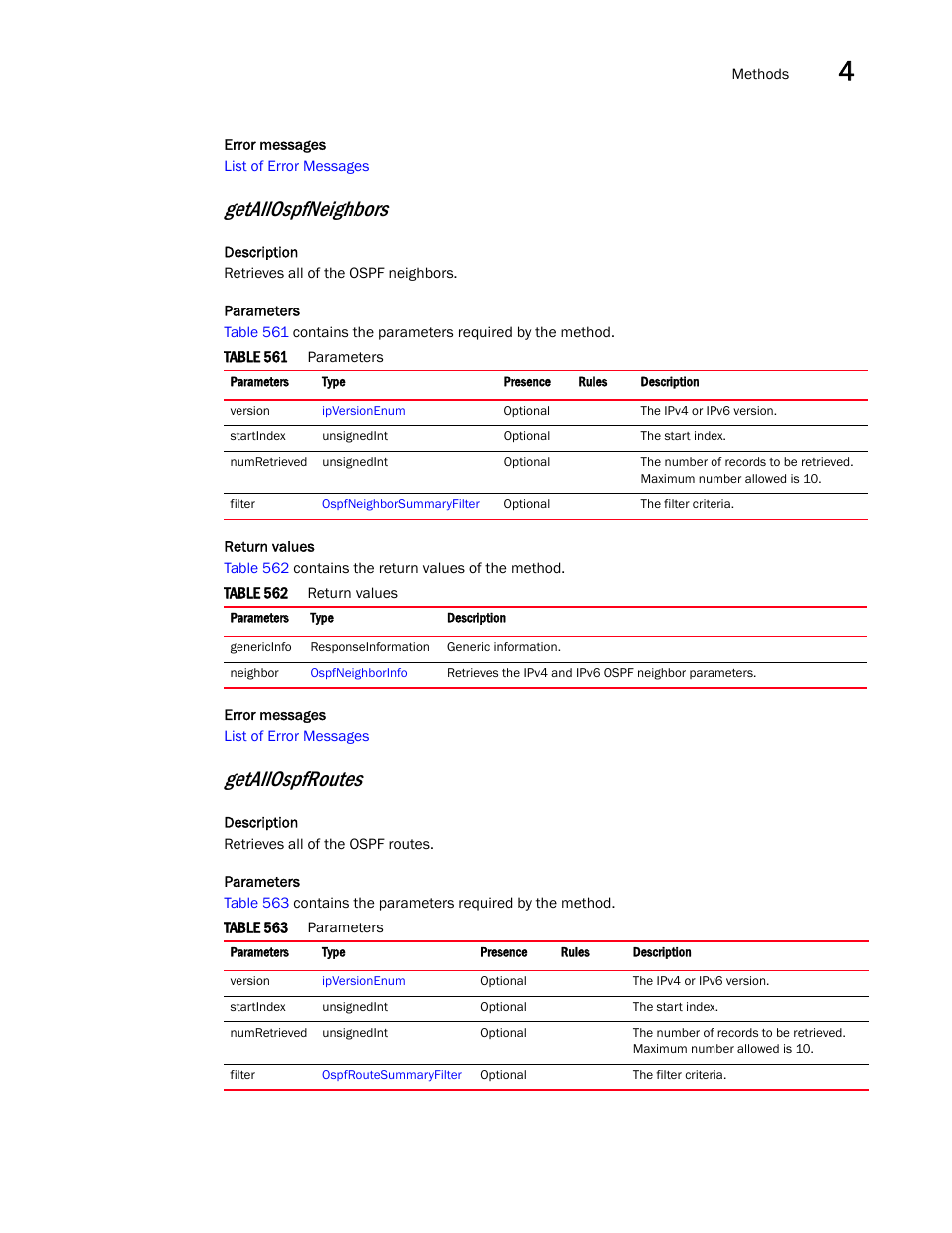 Getallospfneighbors, Getallospfroutes | Brocade Virtual ADX XML API Programmer’s Guide (Supporting ADX v03.1.00) User Manual | Page 231 / 878