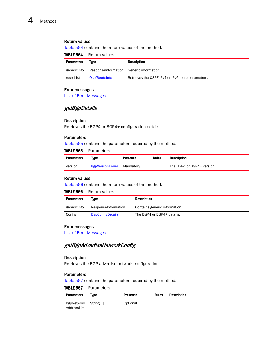 Getbgpdetails, Getbgpadvertisenetworkconfig | Brocade Virtual ADX XML API Programmer’s Guide (Supporting ADX v03.1.00) User Manual | Page 232 / 878