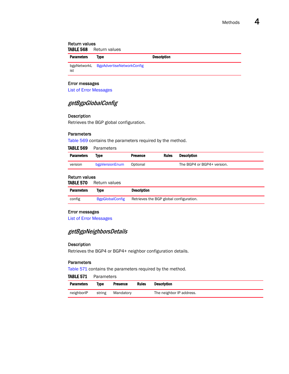 Getbgpglobalconfig, Getbgpneighborsdetails | Brocade Virtual ADX XML API Programmer’s Guide (Supporting ADX v03.1.00) User Manual | Page 233 / 878