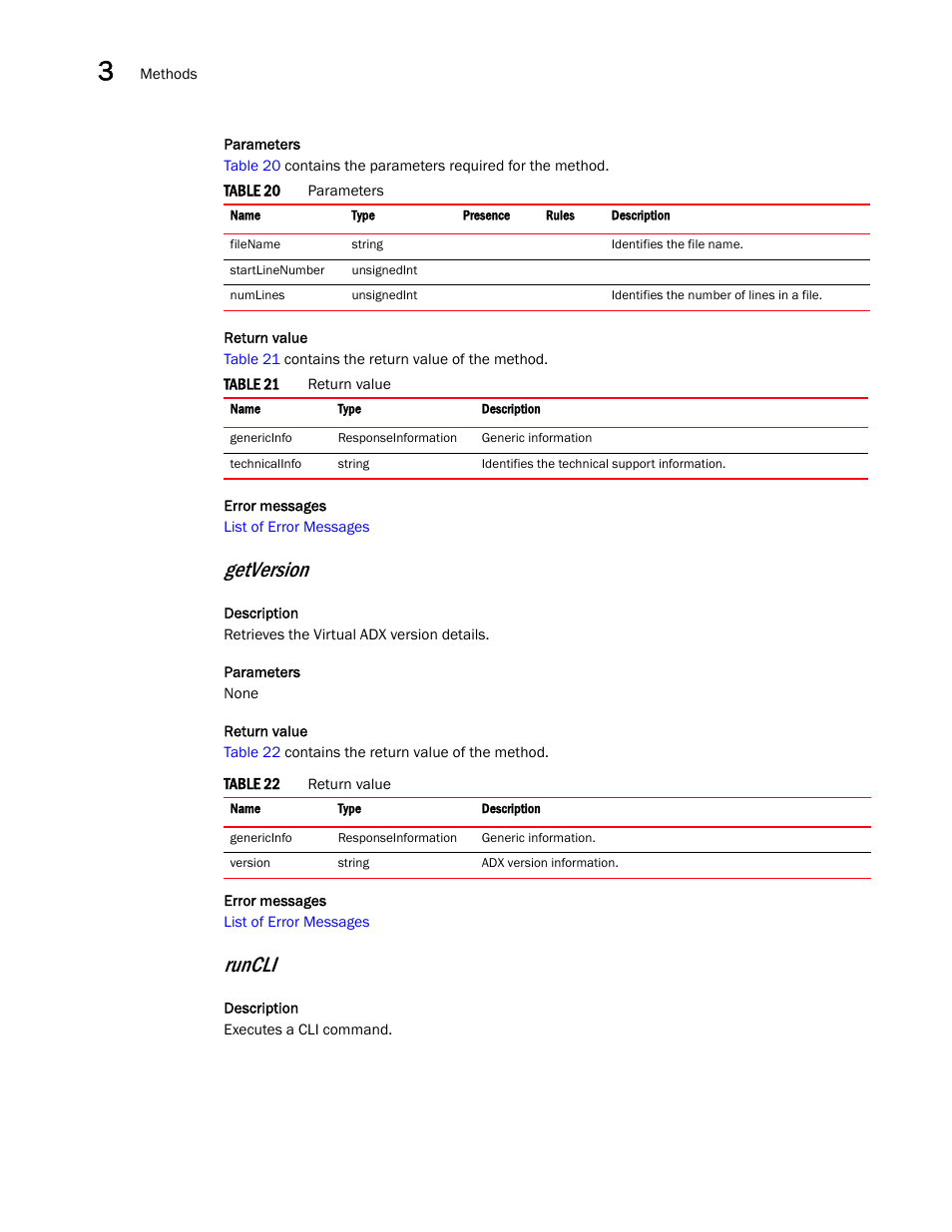 Getversion, Runcli | Brocade Virtual ADX XML API Programmer’s Guide (Supporting ADX v03.1.00) User Manual | Page 26 / 878