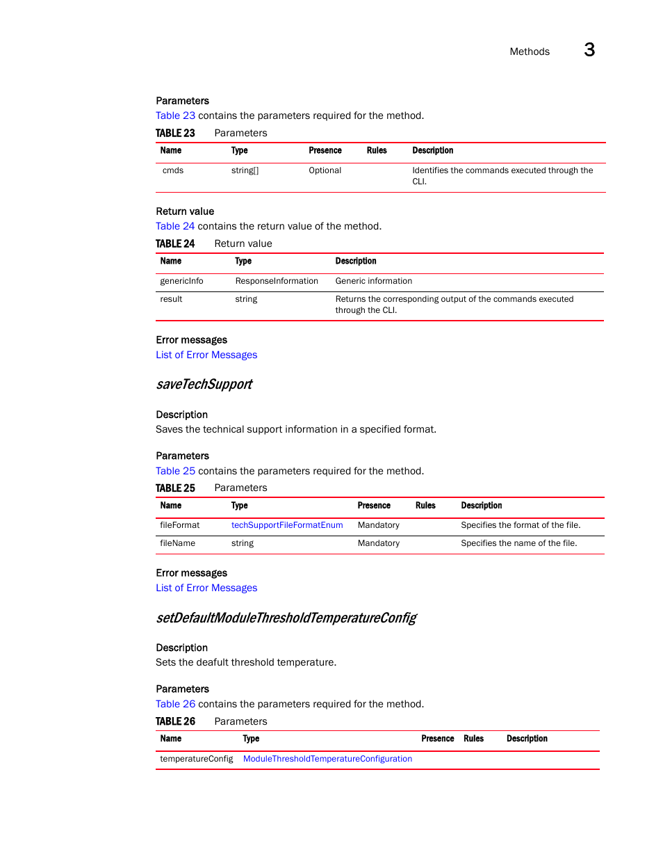 Savetechsupport, Setdefaultmodulethresholdtemperatureconfig | Brocade Virtual ADX XML API Programmer’s Guide (Supporting ADX v03.1.00) User Manual | Page 27 / 878