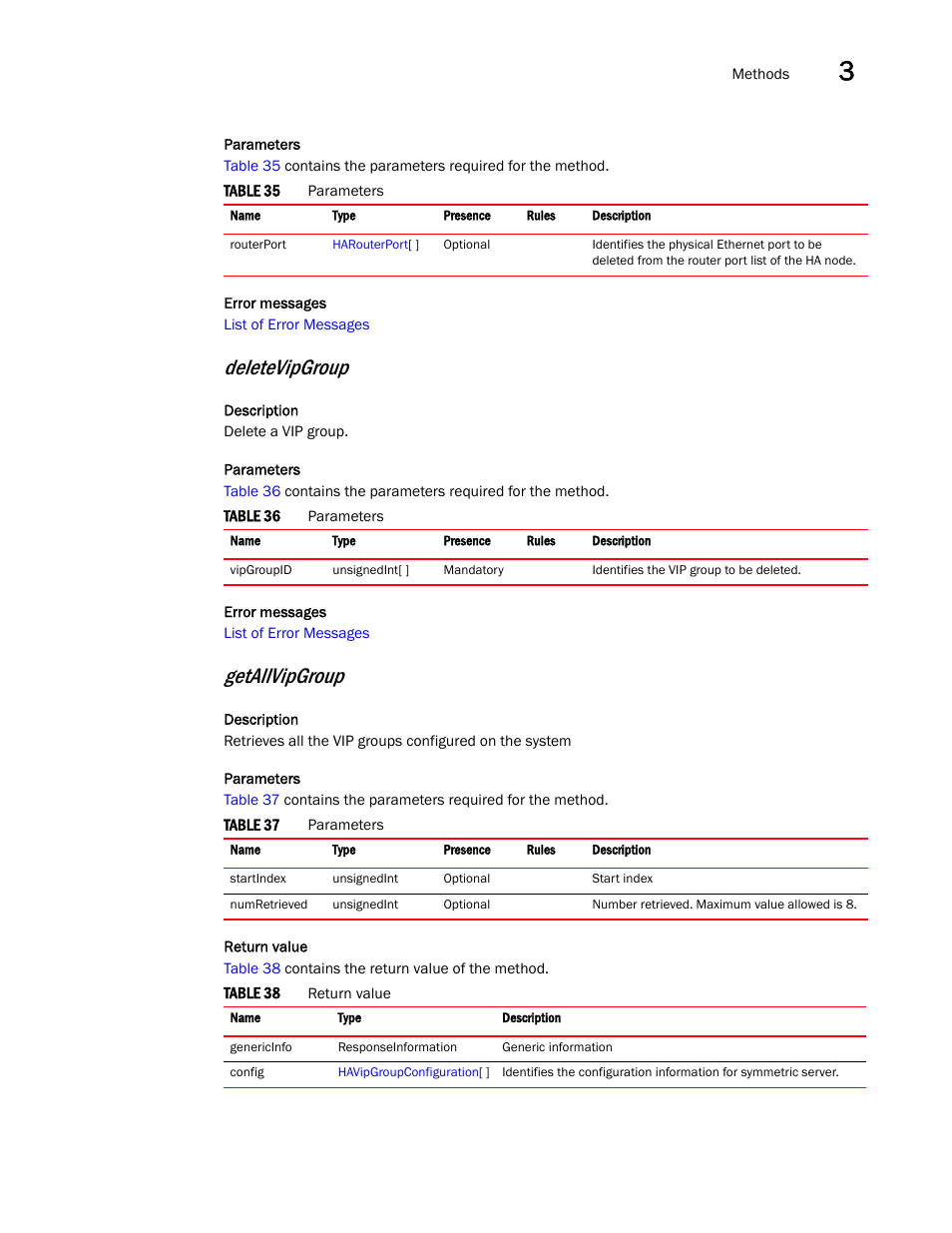 Deletevipgroup, Getallvipgroup | Brocade Virtual ADX XML API Programmer’s Guide (Supporting ADX v03.1.00) User Manual | Page 31 / 878