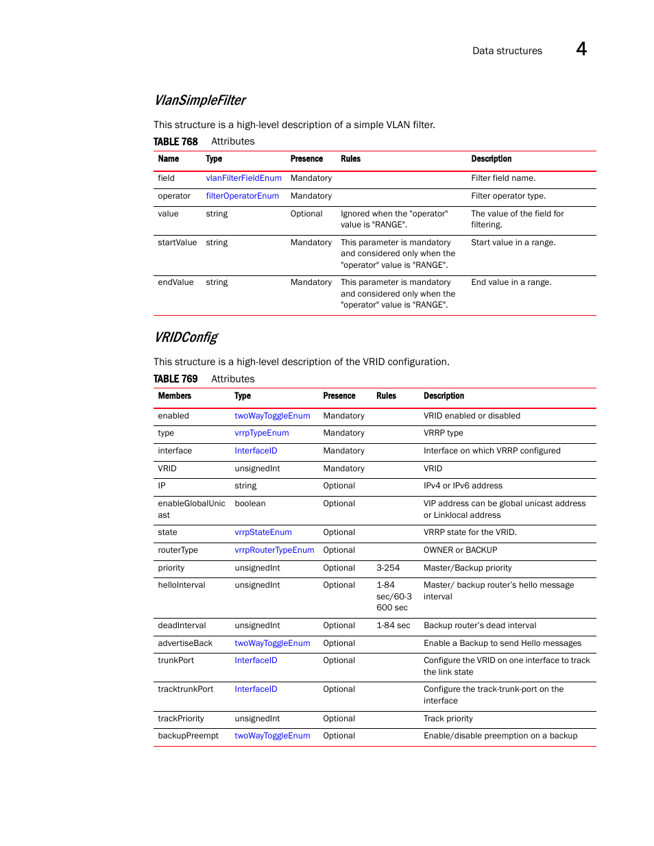 Vlansimplefilter, Vridconfig | Brocade Virtual ADX XML API Programmer’s Guide (Supporting ADX v03.1.00) User Manual | Page 329 / 878