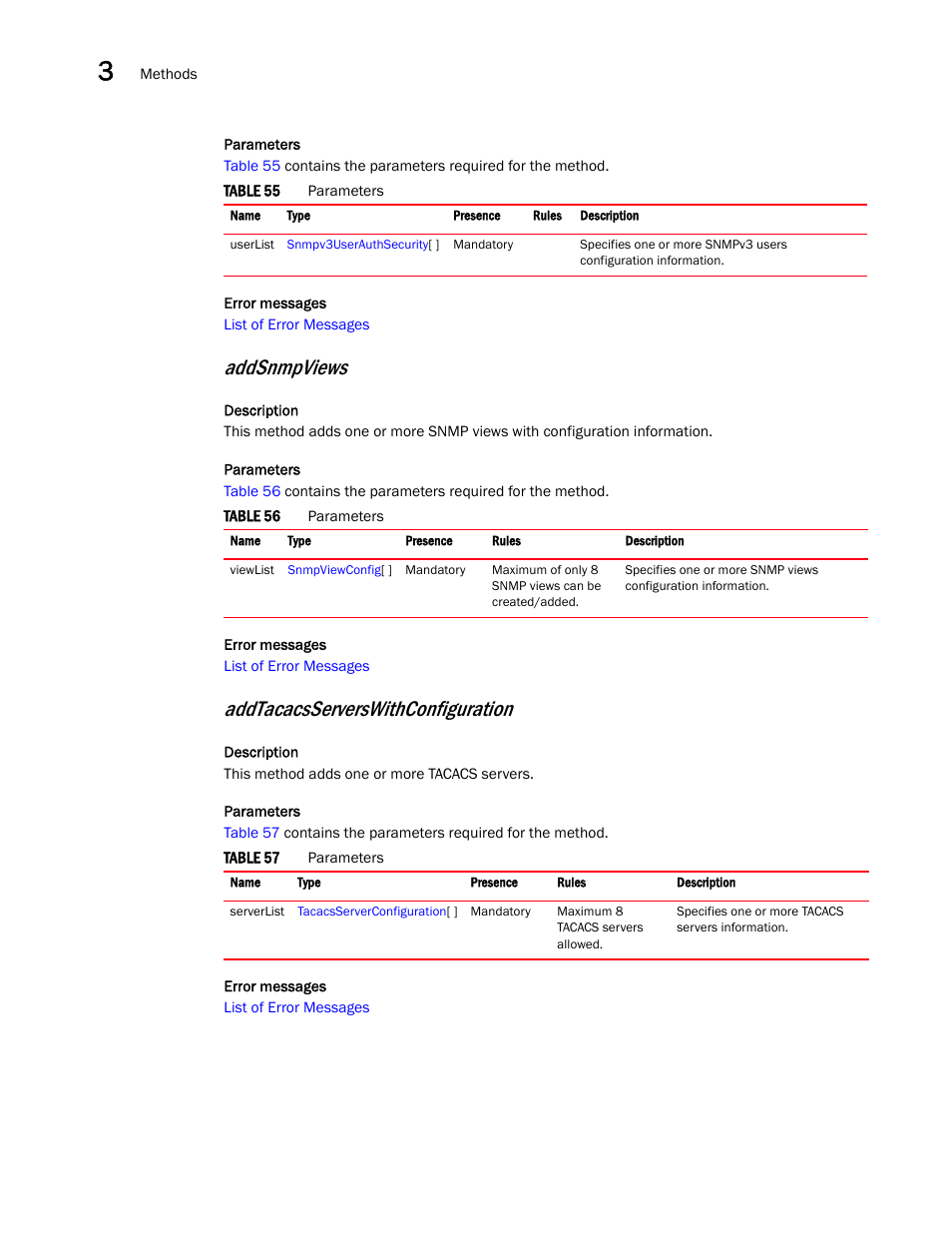 Addsnmpviews, Addtacacsserverswithconfiguration | Brocade Virtual ADX XML API Programmer’s Guide (Supporting ADX v03.1.00) User Manual | Page 38 / 878