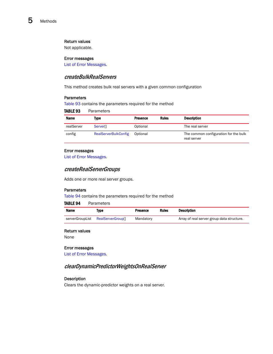 Createbulkrealservers, Createrealservergroups, Cleardynamicpredictorweightsonrealserver | Brocade Virtual ADX XML API Programmer’s Guide (Supporting ADX v03.1.00) User Manual | Page 392 / 878