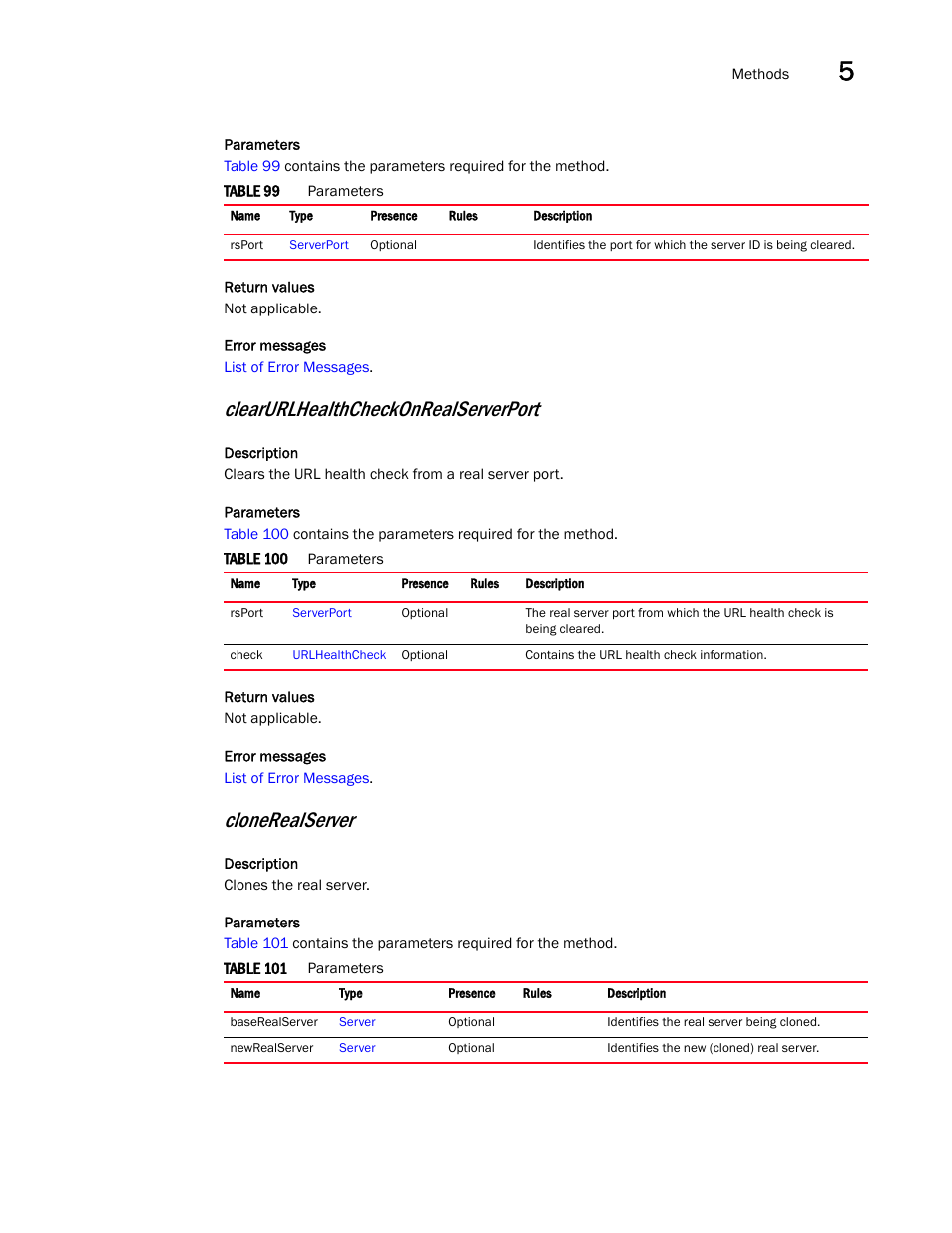 Clearurlhealthcheckonrealserverport, Clonerealserver | Brocade Virtual ADX XML API Programmer’s Guide (Supporting ADX v03.1.00) User Manual | Page 395 / 878