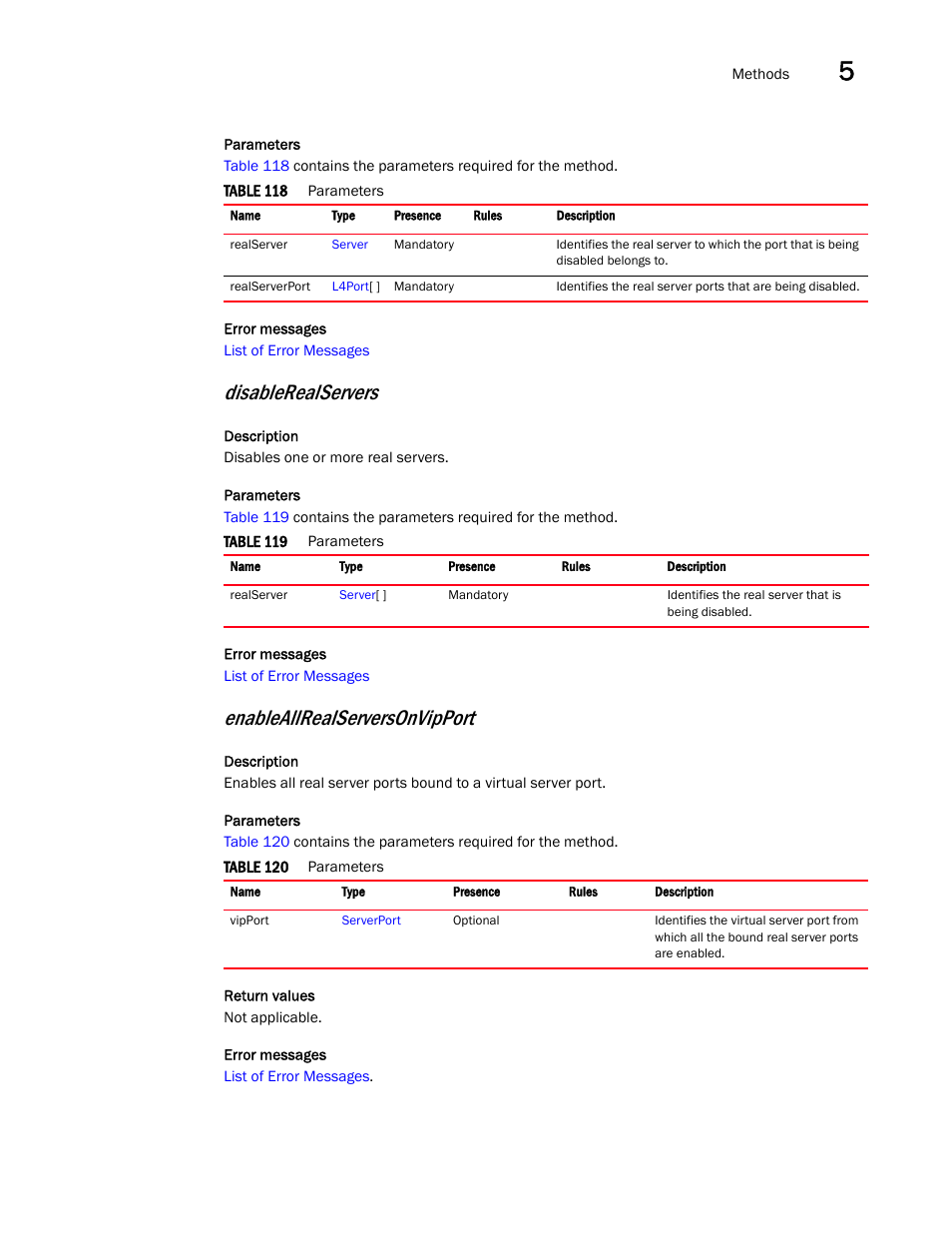 Disablerealservers, Enableallrealserversonvipport | Brocade Virtual ADX XML API Programmer’s Guide (Supporting ADX v03.1.00) User Manual | Page 403 / 878