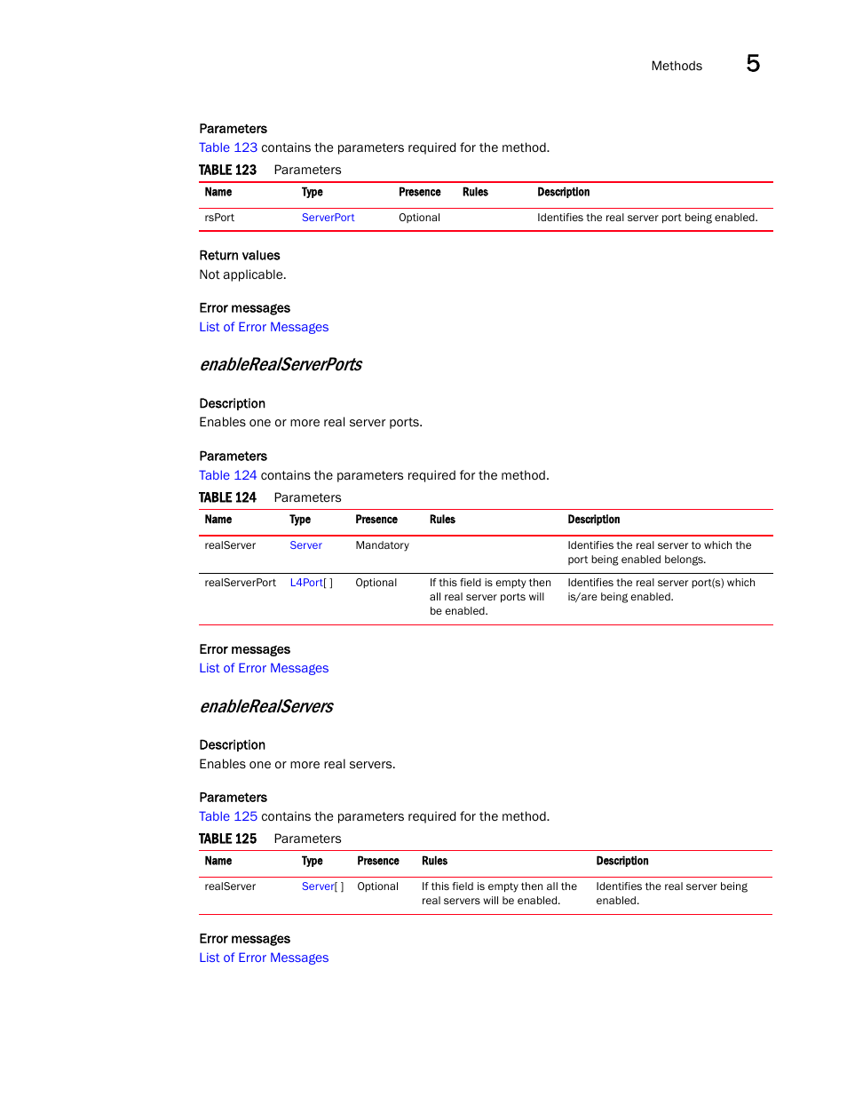 Enablerealserverports, Enablerealservers | Brocade Virtual ADX XML API Programmer’s Guide (Supporting ADX v03.1.00) User Manual | Page 405 / 878