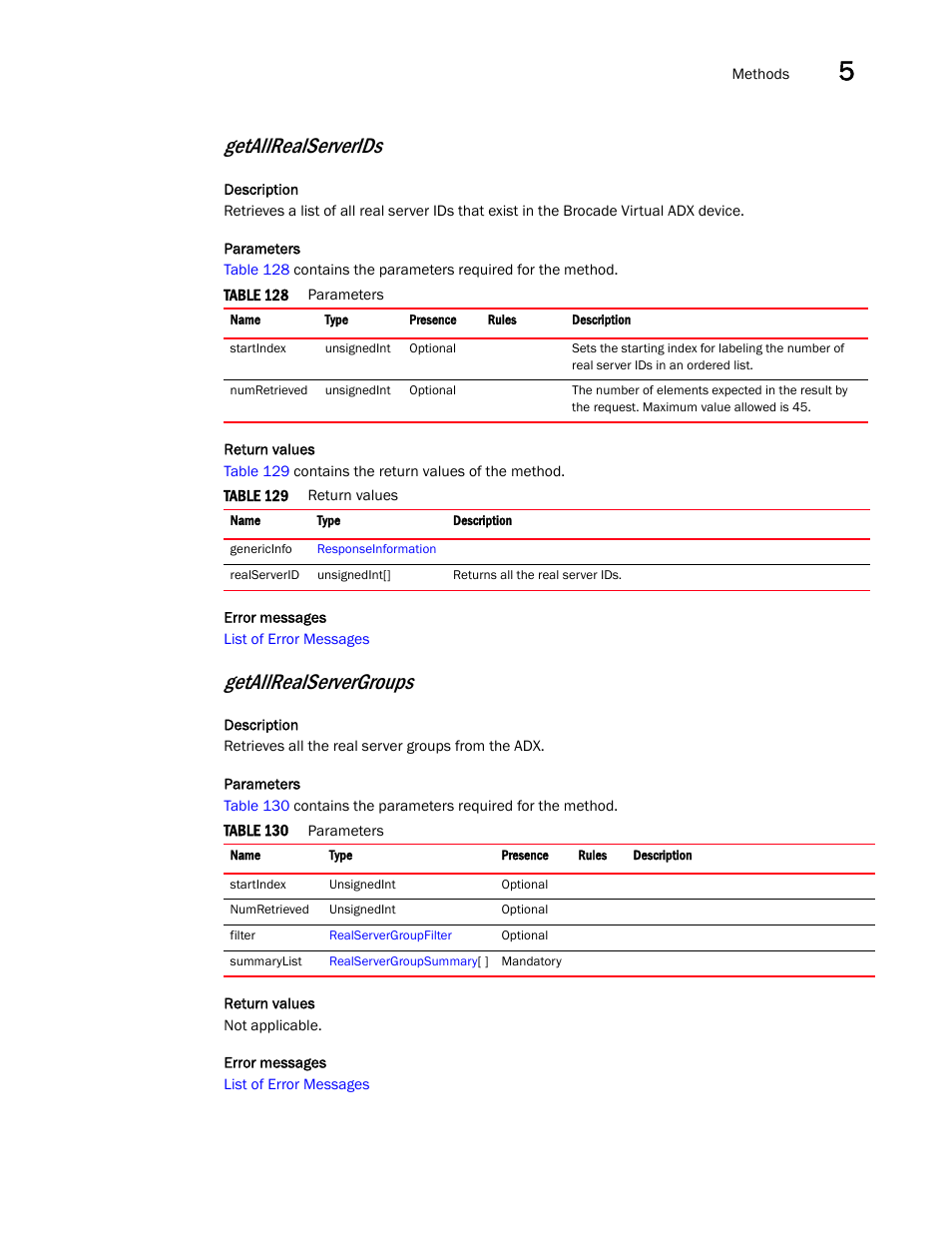 Getallrealserverids, Getallrealservergroups | Brocade Virtual ADX XML API Programmer’s Guide (Supporting ADX v03.1.00) User Manual | Page 407 / 878