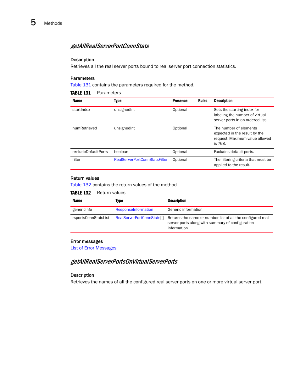 Getallrealserverportconnstats, Getallrealserverportsonvirtualserverports | Brocade Virtual ADX XML API Programmer’s Guide (Supporting ADX v03.1.00) User Manual | Page 408 / 878