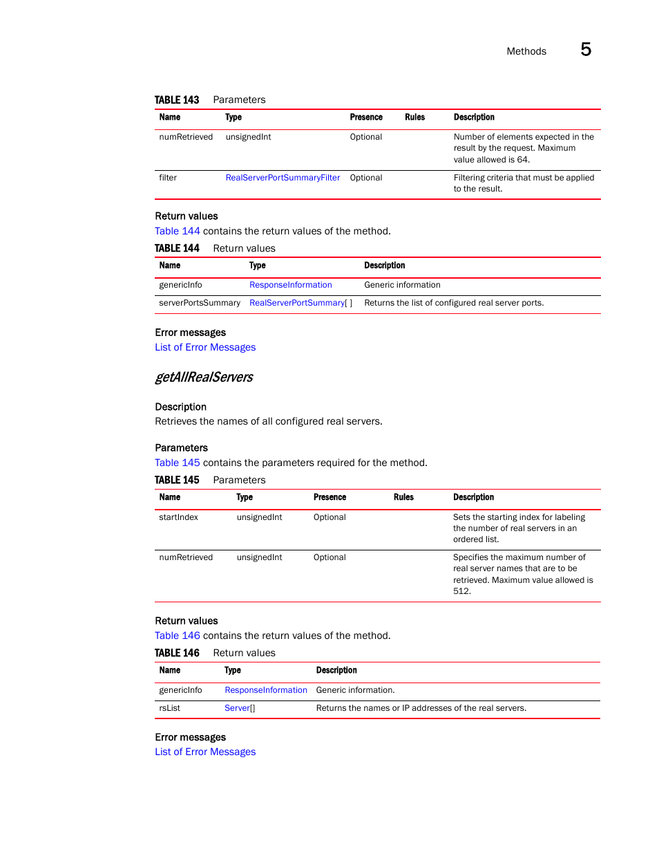 Getallrealservers | Brocade Virtual ADX XML API Programmer’s Guide (Supporting ADX v03.1.00) User Manual | Page 413 / 878