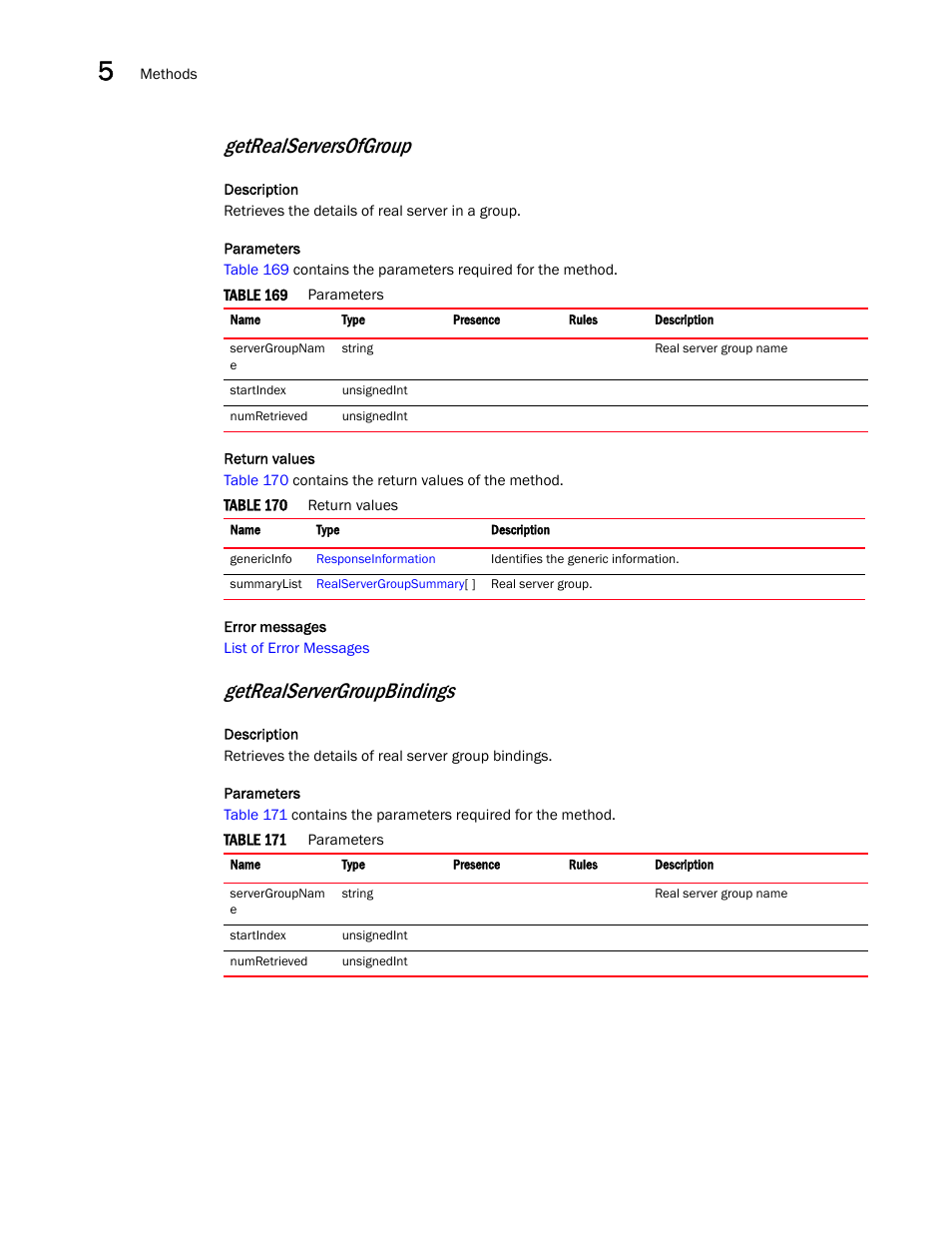 Getrealserversofgroup, Getrealservergroupbindings | Brocade Virtual ADX XML API Programmer’s Guide (Supporting ADX v03.1.00) User Manual | Page 420 / 878