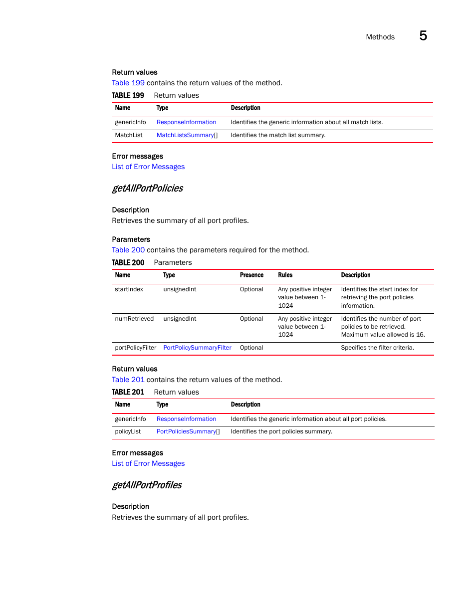 Getallportpolicies, Getallportprofiles | Brocade Virtual ADX XML API Programmer’s Guide (Supporting ADX v03.1.00) User Manual | Page 431 / 878