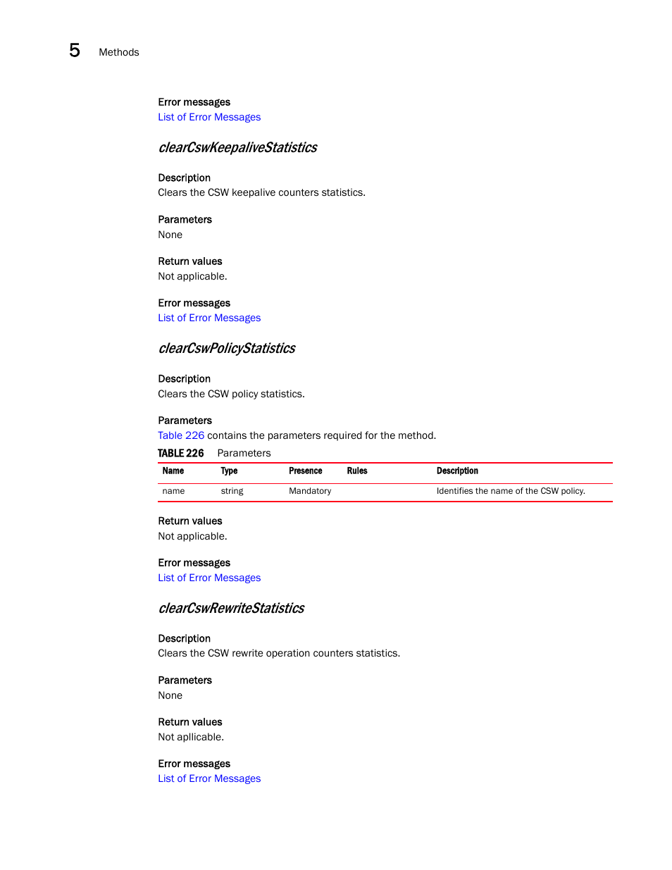 Clearcswkeepalivestatistics, Clearcswpolicystatistics, Clearcswrewritestatistics | Brocade Virtual ADX XML API Programmer’s Guide (Supporting ADX v03.1.00) User Manual | Page 440 / 878