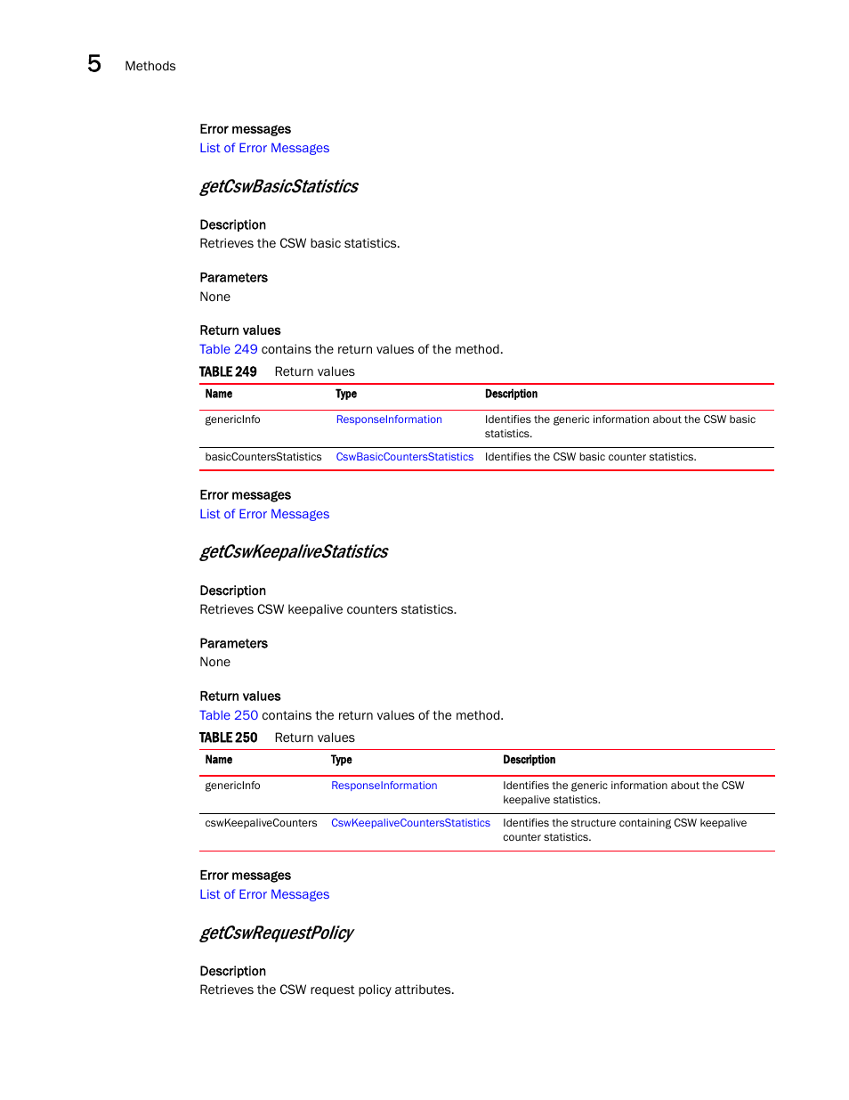 Getcswbasicstatistics, Getcswkeepalivestatistics, Getcswrequestpolicy | Brocade Virtual ADX XML API Programmer’s Guide (Supporting ADX v03.1.00) User Manual | Page 448 / 878
