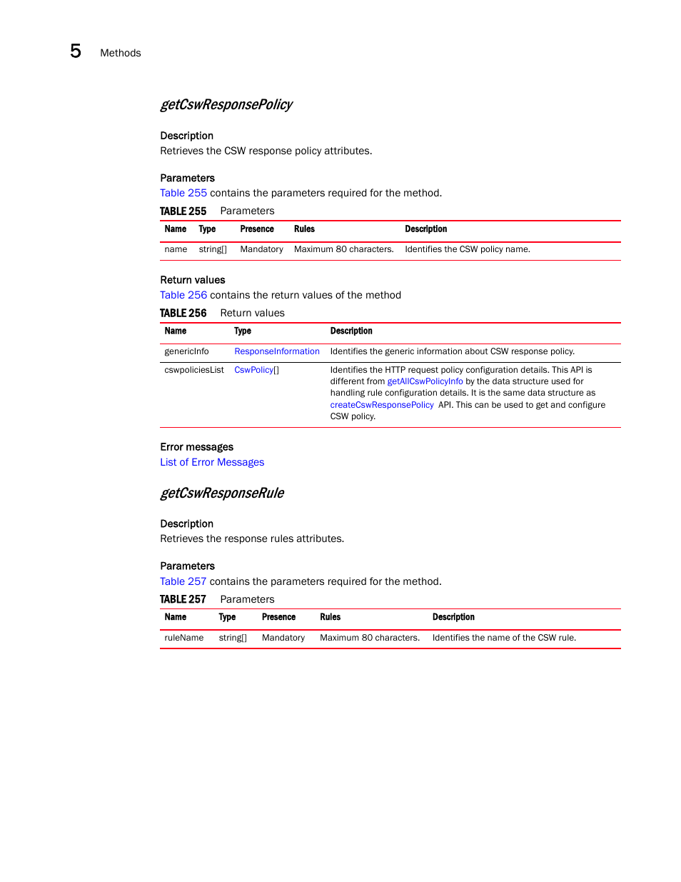 Getcswresponsepolicy, Getcswresponserule | Brocade Virtual ADX XML API Programmer’s Guide (Supporting ADX v03.1.00) User Manual | Page 450 / 878