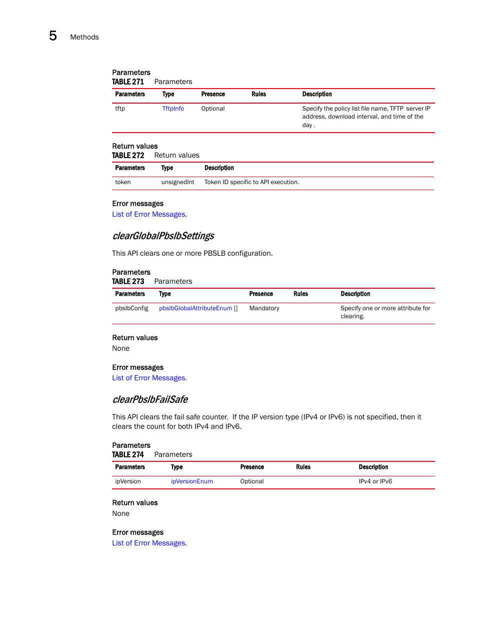 Clearglobalpbslbsettings, Clearpbslbfailsafe | Brocade Virtual ADX XML API Programmer’s Guide (Supporting ADX v03.1.00) User Manual | Page 456 / 878