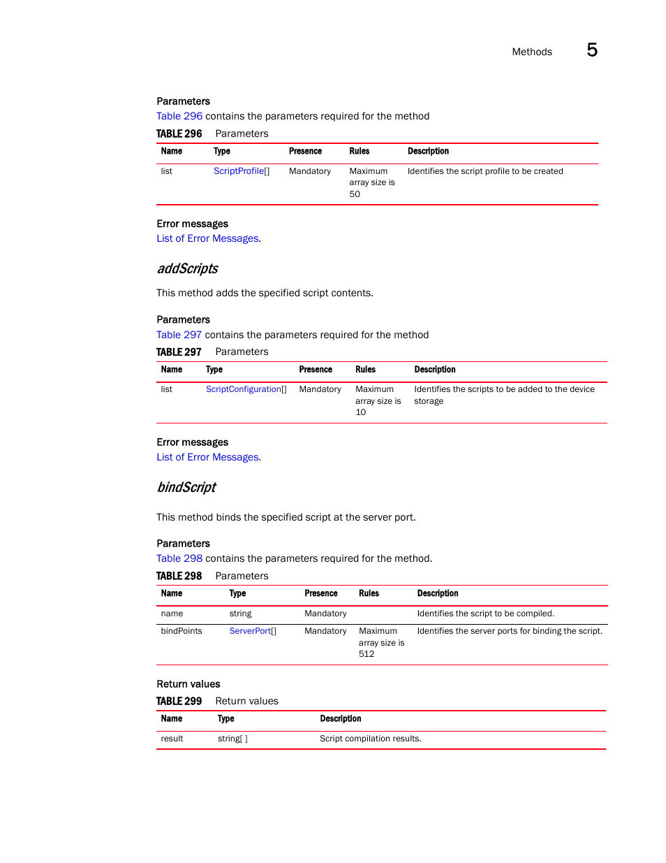 Addscripts, Bindscript | Brocade Virtual ADX XML API Programmer’s Guide (Supporting ADX v03.1.00) User Manual | Page 463 / 878